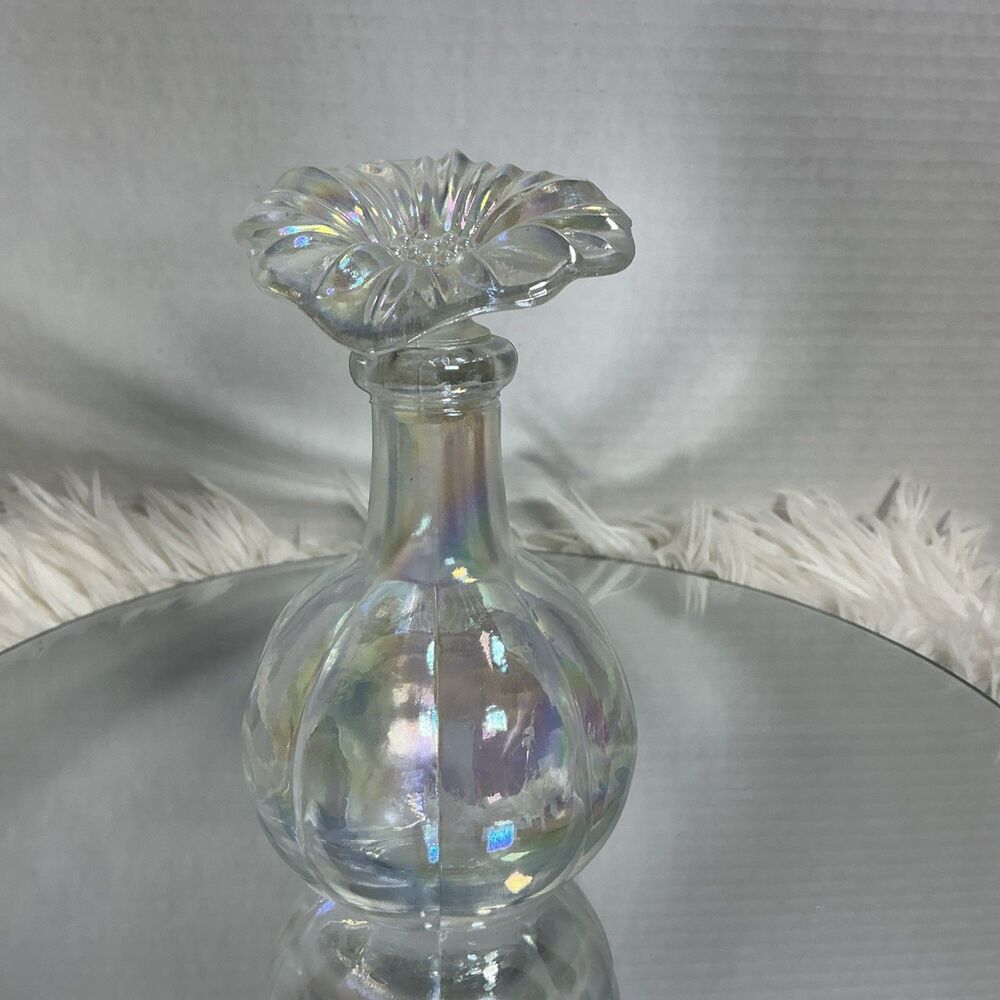 Large Vintage Iridescent Glass with Floral Glass Dauber Top